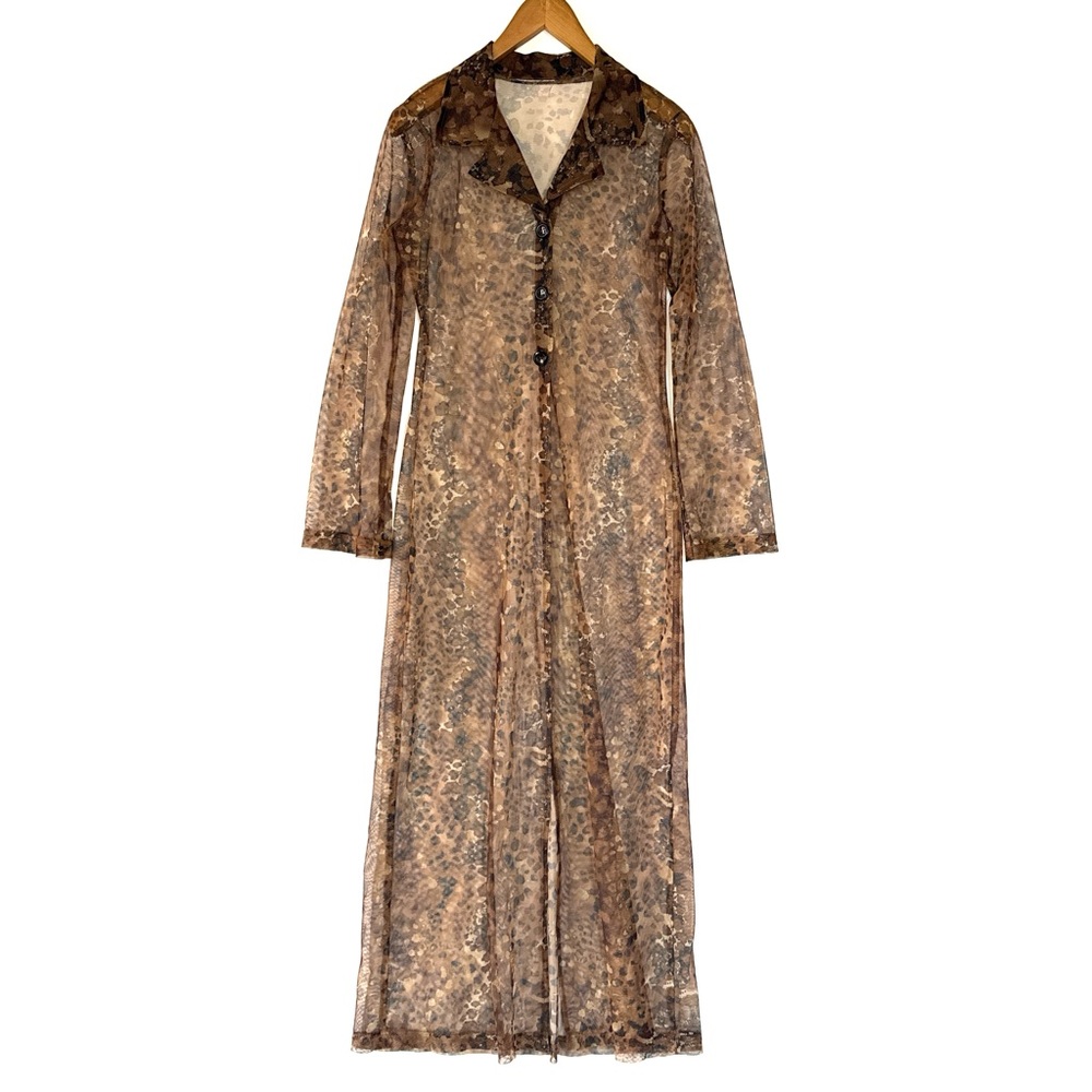 90s/Y2K Sheer Nature Inspired Print Duster Coat
